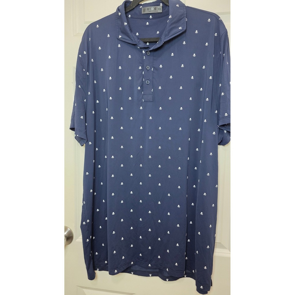 G/FORE Polo Shirt Mens XXL Navy Blue Skull Print Golf Top Short Sleeve